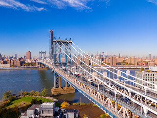 Aerial photo bridges of New York with city views and East River