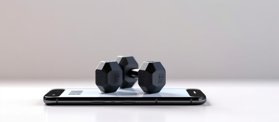 Dumbbell and Barbell Smartphone Blank Screen Template. abstract trendy fashionable mockup. 3D rendering of blank phone mobile app.