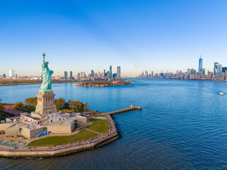 Aerial photo tour to the Statue of Liberty New York. This is a top destination when visiting the USA © Felix Mizioznikov