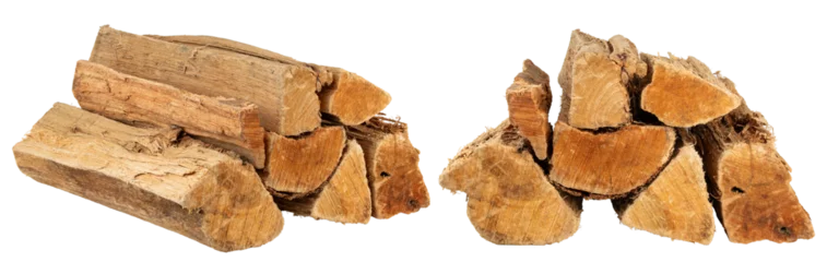 Rolgordijnen Hardwood, firewood. Firewood for fireplace, fire pit, or grill. Whole log. Natural wooden textured. Eco forest. Kiln dried, easy to light bonfire. Birch and Pine. Firewood for heating the house © Anna