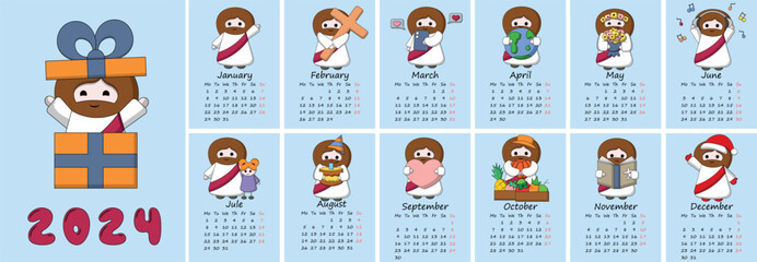 Calendar for 2024 with Cute God Jesus Christ