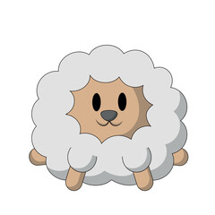 Cute cartoon fluffy sheep in color
