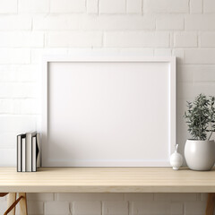 Fototapeta premium horizontal white frame mockup,for wall art,3d,