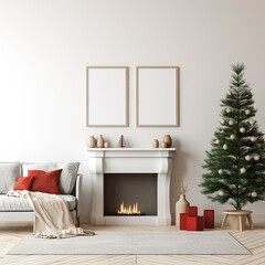 christmas wall art themed frame mockup interior design,3d render