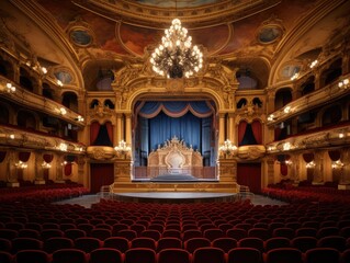Obraz premium A grand and historic opera house with ornate balconies and chandeliers.