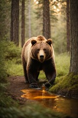 a bear in the forest eating honey in a honeycomb