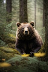 Fototapeta premium a bear in the forest eating honey in a honeycomb