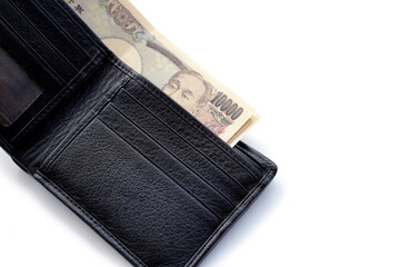 Black wallet with Japanese banknote 10000 yen, Japanese money