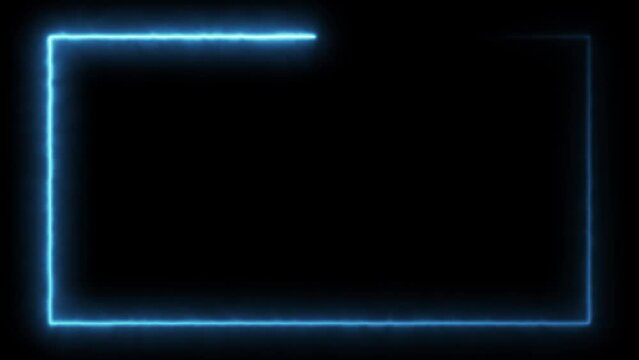 Abstract blue neon glowing line frame, animated moving led light screen box projection 3d rendering, empty space border presentation design background, futuristic cyberspace laser sprectrum backdrop