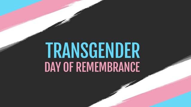 Transgender Day of Remembrance typography animation. November 20. Transgender flag with Brush stokes