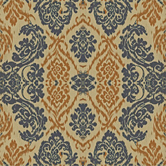 Ikat Ethnic Damask seamless pattern.Ethnic Damask seamless in Ikat design for textile,fabric,textures and wallpaper.Ikat Ethnic Damask pattern for hand drawn style seamless background.Hand drawn Ikat.