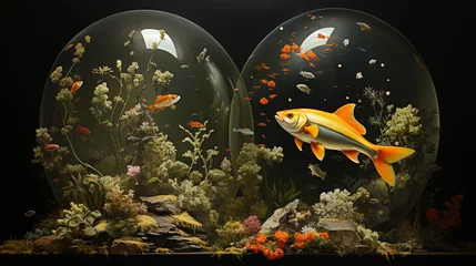 Fotobehang Leap of Freedom: A goldfish jumps out of an aquarium to freedom.ai generative © Екатерина Чумаченко