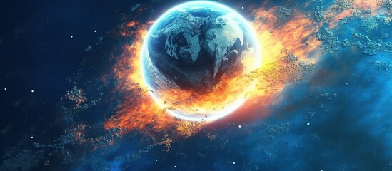 Obraz premium Planet Earth-type, exo-planet in outer space, alien planet in far space. fantasy landscape, galaxy, unknown planet, neon space galaxy portal. 3d illustration.