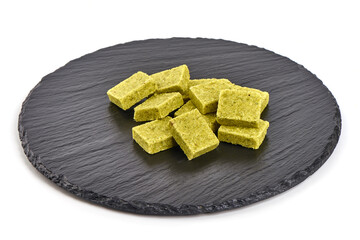 Bouillon cubes, isolated on white background.