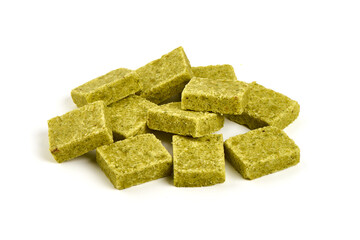 Bouillon cubes, isolated on white background.