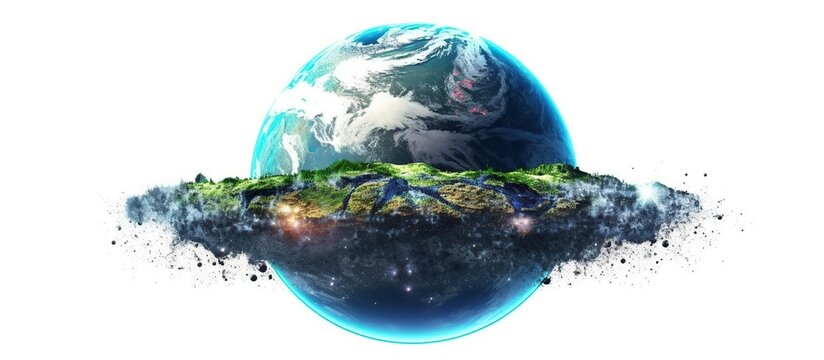 Planet Earth-type, exo-planet in outer space, alien planet in far space. fantasy landscape, galaxy, unknown planet, neon space galaxy portal. 3d illustration.