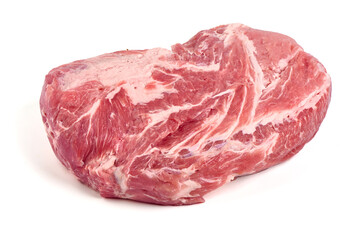 Raw pork shoulder butt, isolated on white background.
