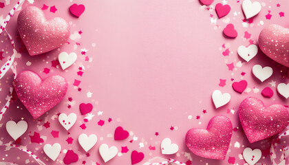 Pink background with hearts and copy space