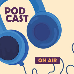 Plugged in headphones on air podcast concept Vector