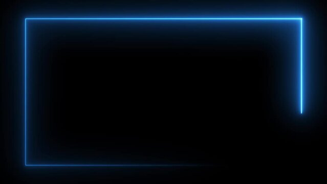 Abstract blue neon glowing line frame, animated moving led light screen box projection 3d rendering, empty space border presentation design background, futuristic cyberspace laser sprectrum backdrop