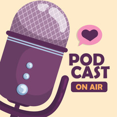 Plugged in microphone On air podcast concept Vector