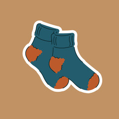 illustration of a pair of socks. Knitted socks vector illustration. socks icon isolated. Warm socks sticker. Socks sticker. Pair of socks.