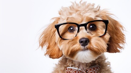 dog with glasses on a white background isolated.