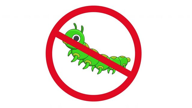 Animation of prohibited icon and green caterpillar icon