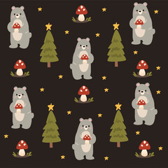 Christmas pattern. poster background for christmas. pattern with bear and Christmas tree