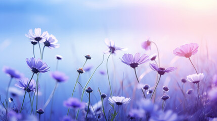 Wildflowers blooming in soft light with bokeh background
