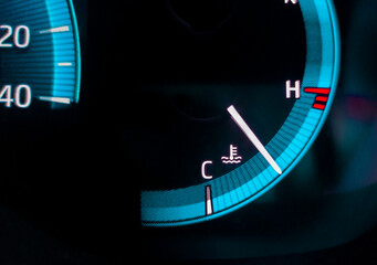 Car temperature gauge closeup
