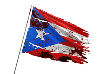 Puerto Rico torn flag on transparent background with blood stains.