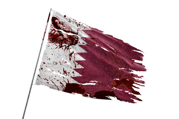 Qatar torn flag on transparent background with blood stains.