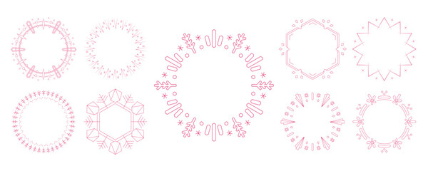 素材_フレームのセット_クリスマスをモチーフにした冬の飾り枠。赤色の高級感のある囲みのデザイン。字無