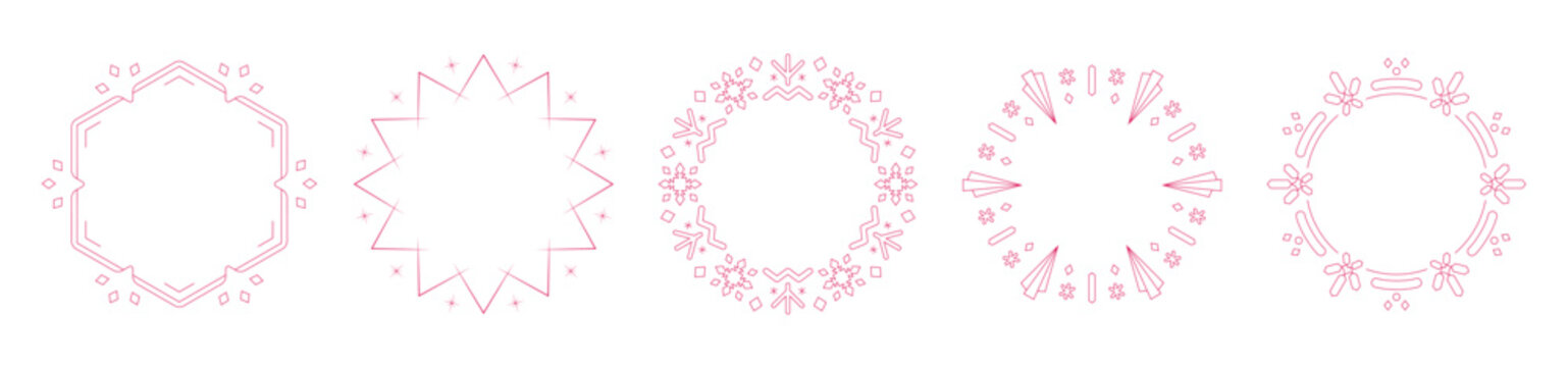 素材_フレームのセット_クリスマスをモチーフにした冬の飾り枠。赤色の高級感のある囲みのデザイン。字無