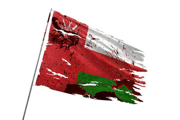 Oman torn flag on transparent background with blood stains.