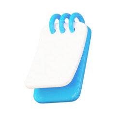 3d blue notepad, calendar. Cartoon style. Stock vector illustration on isolated background.