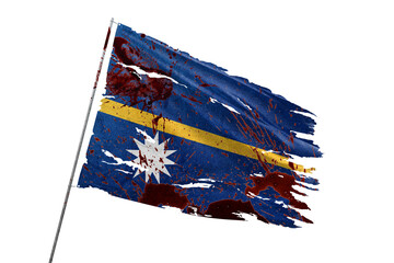 Nauru torn flag on transparent background with blood stains.