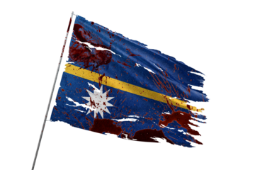 Nauru torn flag on transparent background with blood stains.