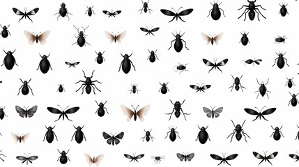 black silhouettes of insects on a white background.