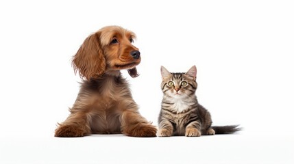 dog and kitten on a white background isolated.