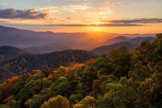 Sunset In Smoky Mountains In Autumn
