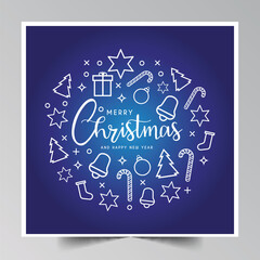Fototapeta na wymiar clean merry christmas happy new year greeting card with icons