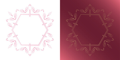 素材_フレームのセット_クリスマスをモチーフにした冬の飾り枠。赤と金の高級感のある囲みのデザイン。字無