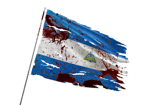 Nicaragua torn flag on transparent background with blood stains.