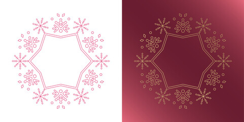 素材_フレームのセット_クリスマスをモチーフにした冬の飾り枠。赤と金の高級感のある囲みのデザイン。字無