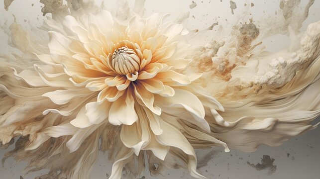 Dahlia petals macro. Chrysanthemum flower head. Floral abstract background. Illustration for cover, card, postcard, interior design, banner, poster, brochure or presentation.