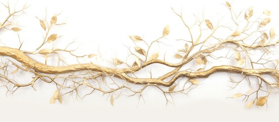 golden branches tree leaves in drawing mural background for bedroom decor