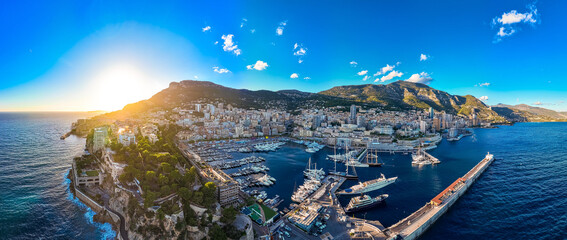 Sunset view of Monaco, a sovereign city-state on the French Riviera, in Western Europe, on the...