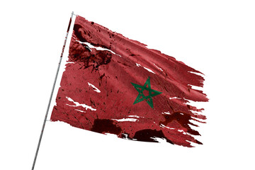 Morocco torn flag on transparent background with blood stains.